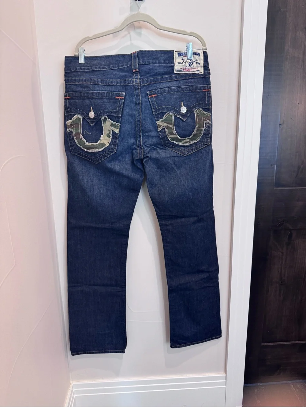 True Religion Camo Horseshoe Dark Wash Straight Leg Jeans